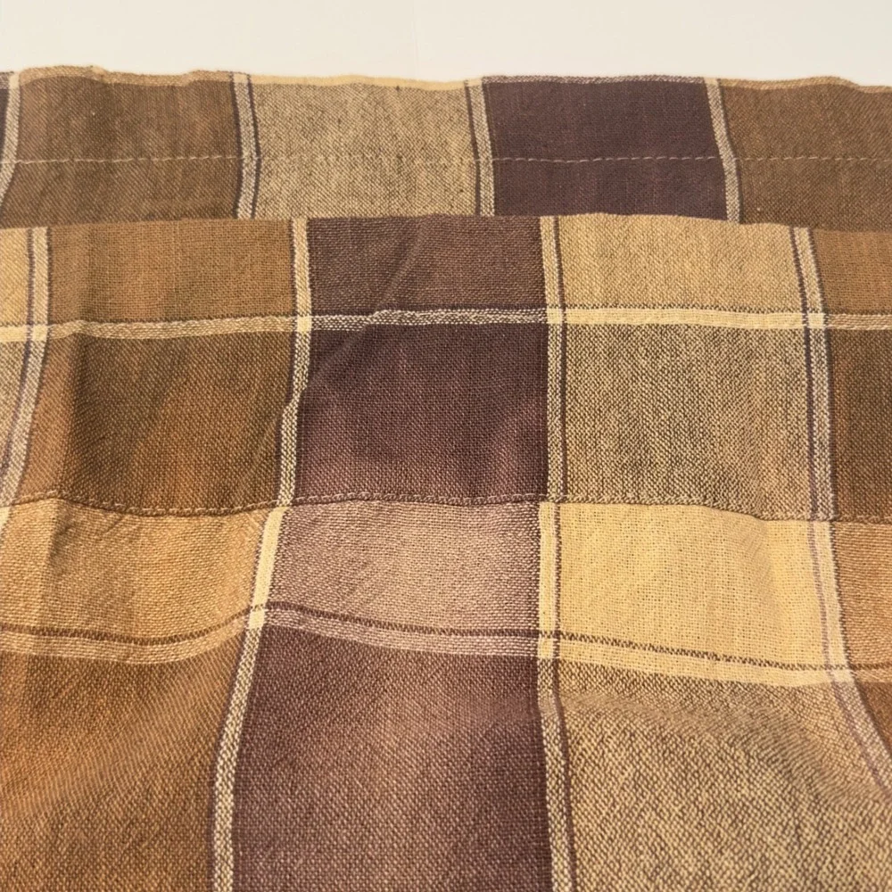 Lot of 3 Cotton Valances Brown Tan Plaid Farmhouse Rustic 62x13.5 Modern Country